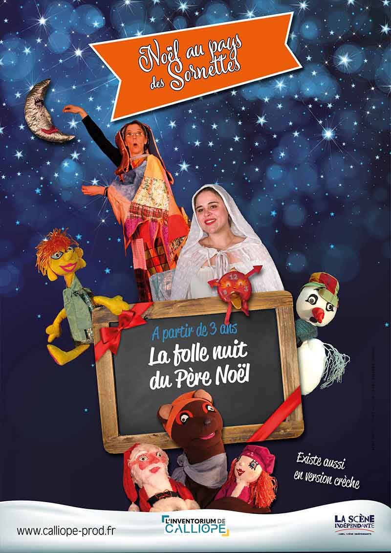 Ciel étoilé de Noël avec deux comédiennes et des marionnettes