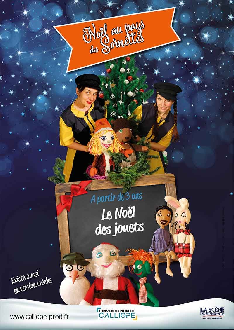 Ciel étoilé de Noël avec deux postières de Noël et des marionnettes