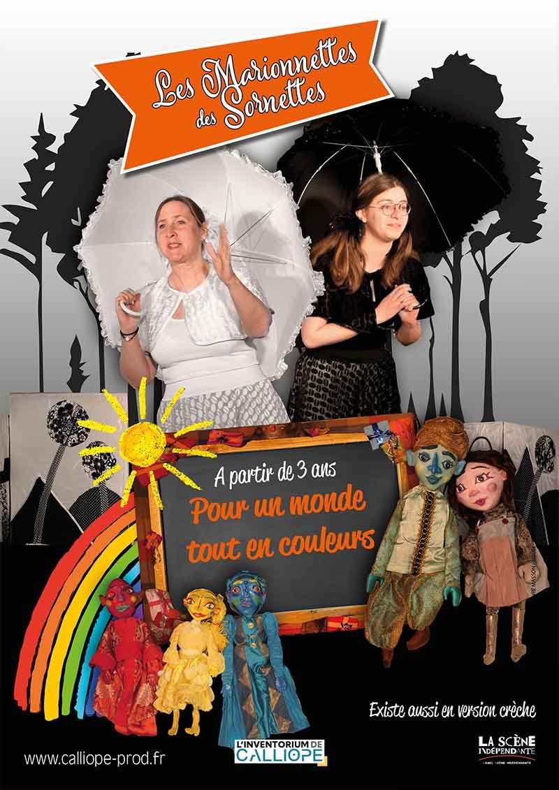 Deux comédiennes, des marionnettes et des couleurs arc-en-ciel